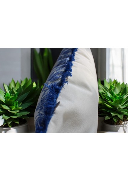 Mofhomecollection Keten Üstü Dijital Baskı Saçak Kırlent Kılıfı