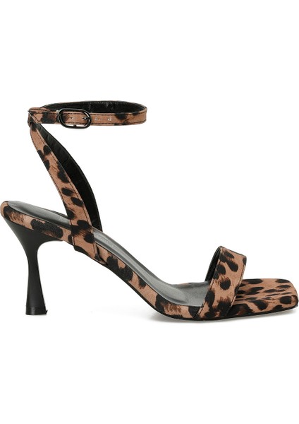 25S-006 5fx Leopar Kadın Topuklu Sandalet