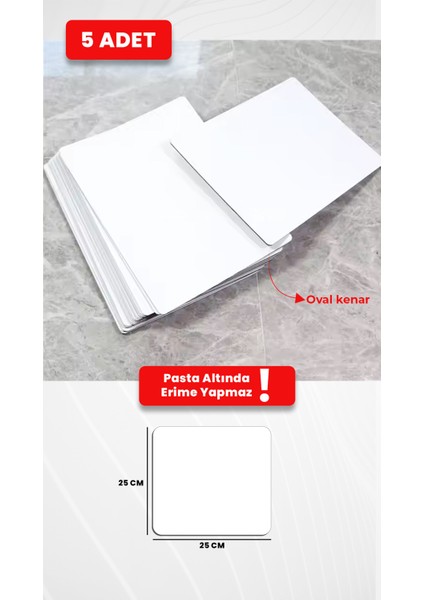 25 x 25 Mdf Beyaz Pasta Altlığı - 3mm Dayanıklı Pasta Tabanı (5 Adet)
