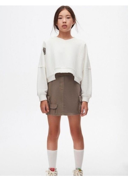 Kız Çocuk Pamuklu Bel Lastikli Kargo Cepli Antik Etek