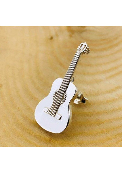 Gümüş Klasik Gitar Tek Küpe (1,3cm x 2,8cm) (BG-KP-162)