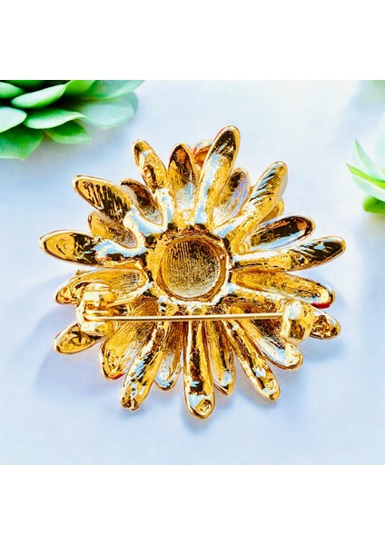 Renkli Mineli Zirkon Taşlı Altın Renk Çiçek Arı Tasarım Broş fiyatları