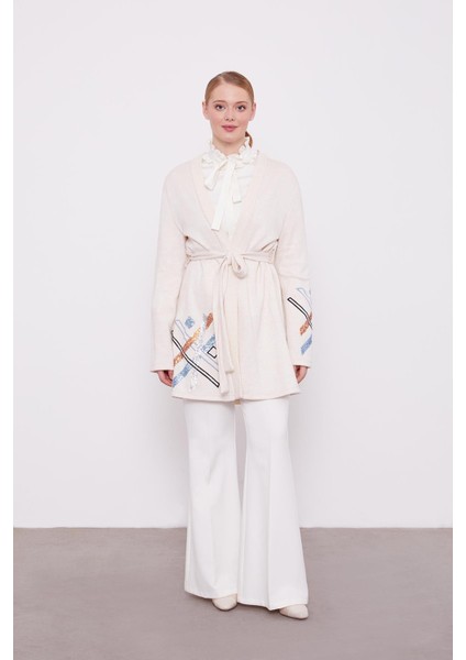 Krem Payet Işlemeli Kaşmir Hırka modelleri