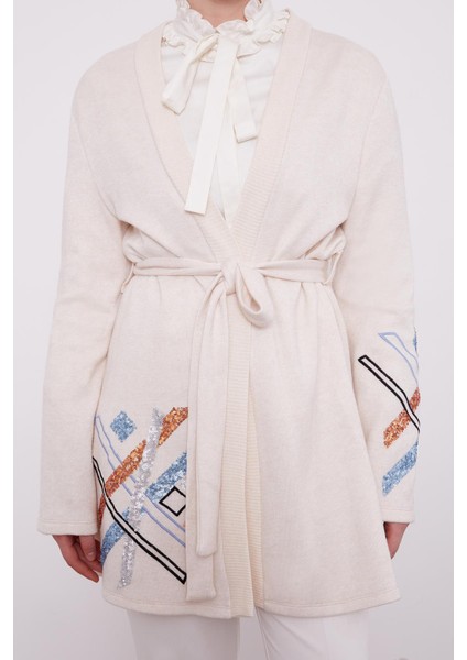 Krem Payet Işlemeli Kaşmir Hırka indirimleri