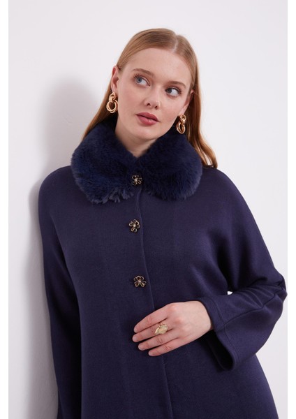 Lacivert Yakası Kürklü Kaşmir Hırka indirimleri