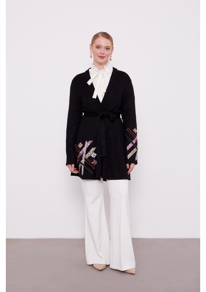 Siyah Payet Işlemeli Kaşmir Hırka fiyatları