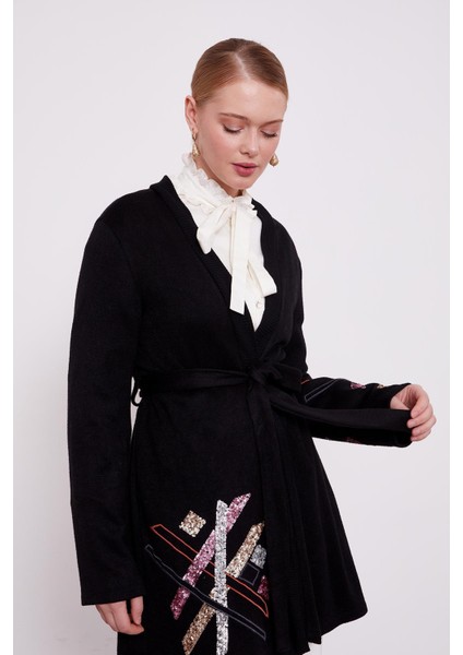 Siyah Payet Işlemeli Kaşmir Hırka fırsatları