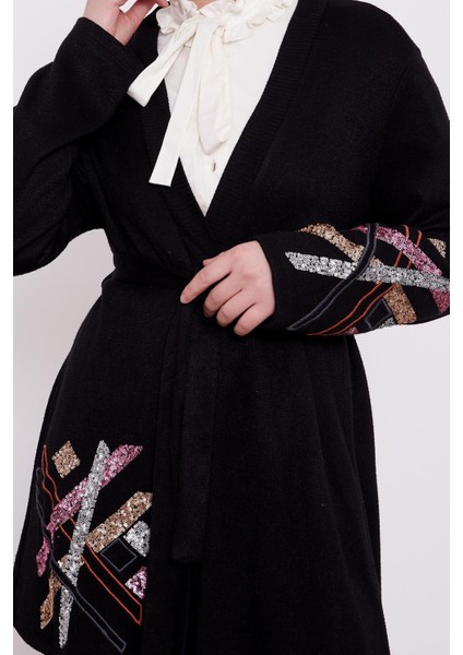 Siyah Payet Işlemeli Kaşmir Hırka indirimleri
