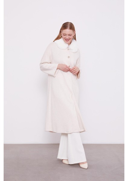 Krem Yakası Kürklü Kaşmir Hırka modelleri