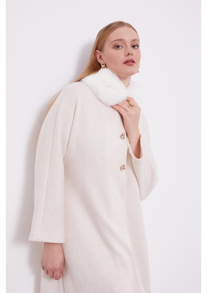 Krem Yakası Kürklü Kaşmir Hırka indirimleri