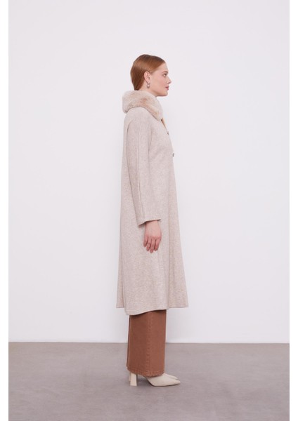 Bej Yakası Kürklü Kaşmir Hırka modelleri