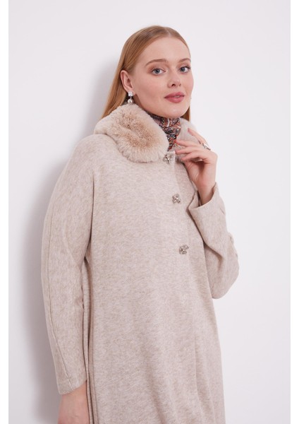 Bej Yakası Kürklü Kaşmir Hırka fırsatları