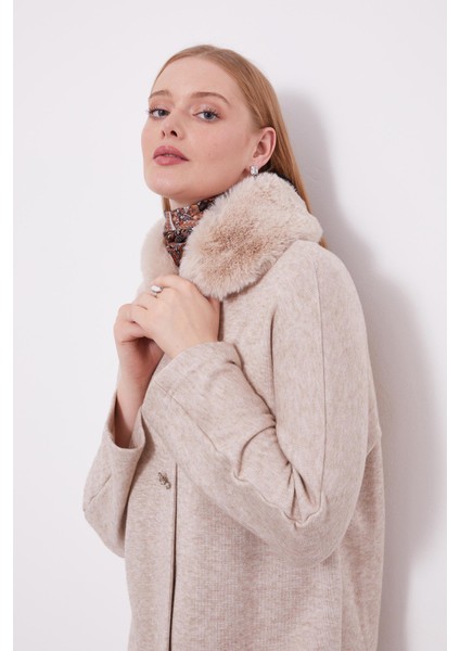 Bej Yakası Kürklü Kaşmir Hırka indirimleri