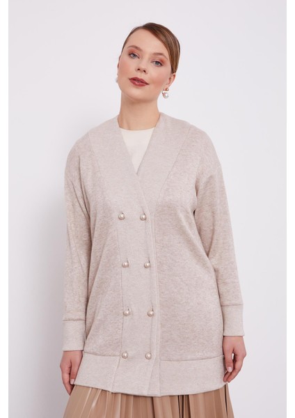 Bej Inci Düğmeli Kaşmir Hırka