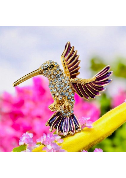 Zirkon Taşlı Mor Renk Mineli Altın Renk Tasarım Kuş Broş