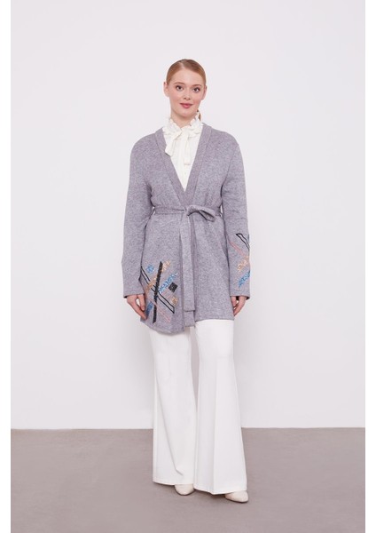 Gri Payet Işlemeli Kaşmir Hırka fiyatları