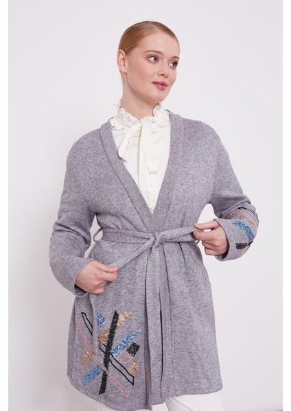 Gri Payet Işlemeli Kaşmir Hırka modelleri