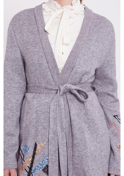 Gri Payet Işlemeli Kaşmir Hırka indirimleri