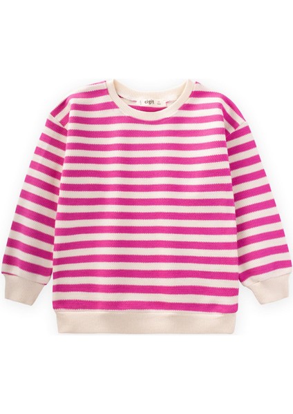 Balıksırtı Çizgili Triko Sweatshirt 2-10 Yaş Fuşya