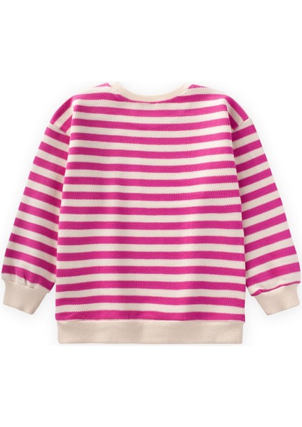 Balıksırtı Çizgili Triko Sweatshirt 2-10 Yaş Fuşya