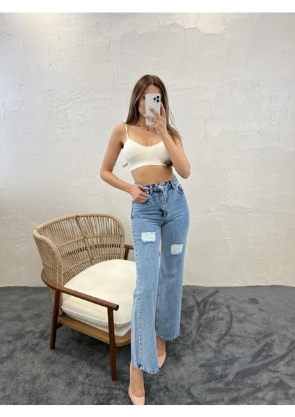 6373 Denim Slım Palazzo Fıt-Mavi