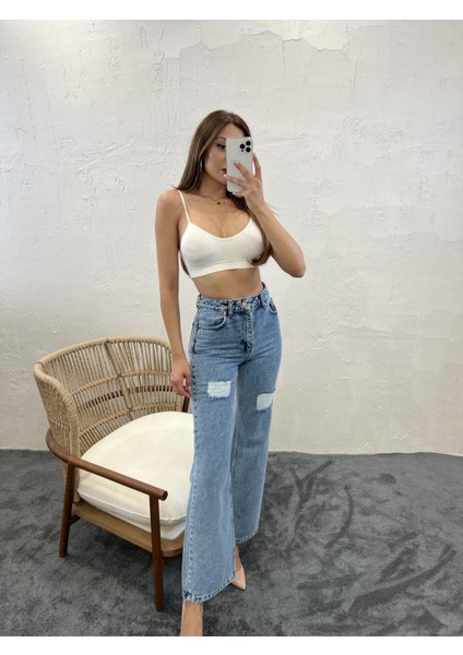6373 Denim Slım Palazzo Fıt-Mavi