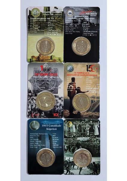 6 Li Hatıra Para Kiti Seti, Cumhuriyetin 100.YILI,AYASOFYA, Antep, Çanakkale, 15 Temmuz, Taaruz, Çil fiyatları