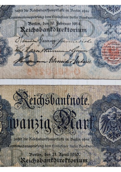1910 ve 1914 Yılına Ait Alman Markı, Alman 20 Mark, Eski Alman. 2 Adet Ürün fiyatları