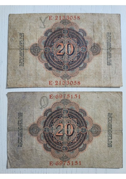 1910 ve 1914 Yılına Ait Alman Markı, Alman 20 Mark, Eski Alman. 2 Adet Ürün modelleri