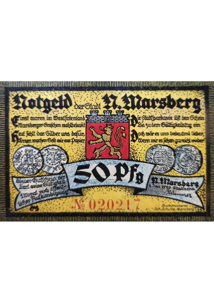 Alman Notegeld 1921 Tarihli. Orijinal Dönemine Ait Temiz Durumda