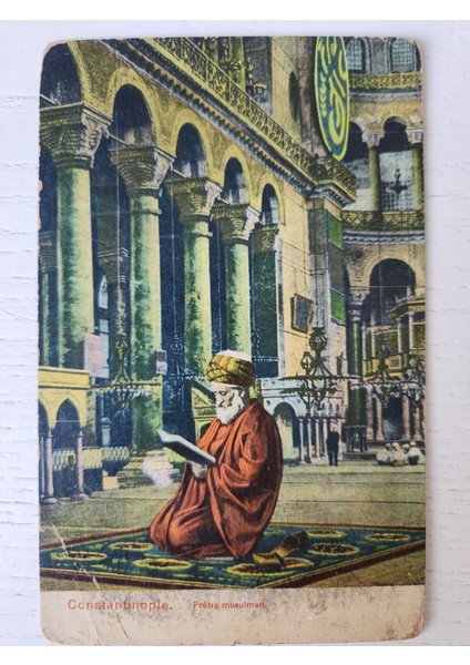 Osmanlı Dönem Osmanlıca Camide Dua Eden Hoca. Temiz Durumda. Constantinople ve Osmanlıca Yazılı