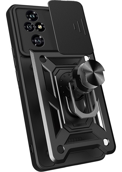 Honor 200 Pro Uyumlu Kılıf Magnetik Standlı Kamera Korumalı Zore Sürgülü Vega Kapak-Siyah