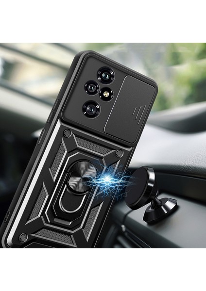 Honor 200 Pro Uyumlu Kılıf Magnetik Standlı Kamera Korumalı Zore Sürgülü Vega Kapak-Siyah