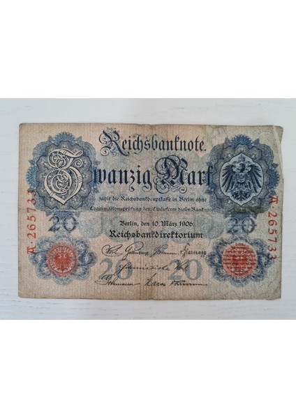 1910 Yılına Ait Alman Markı, Alman 20 Mark, Eski Alman Parası