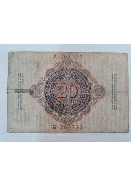 1910 Yılına Ait Alman Markı, Alman 20 Mark, Eski Alman Parası