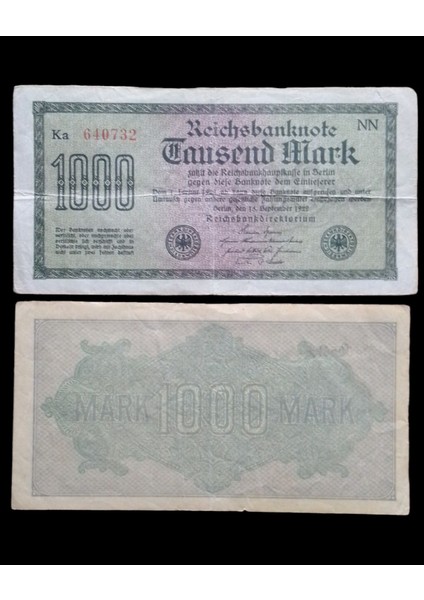 1000 Mark 1923 Ka Serisi Eski Koleksiyon Yabancı Kağıt Para. Eski Para.