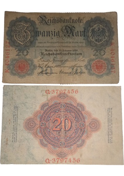 Almanya 20 Mark 1914 Eski Koleksiyon Yabancı Kağıt Para.