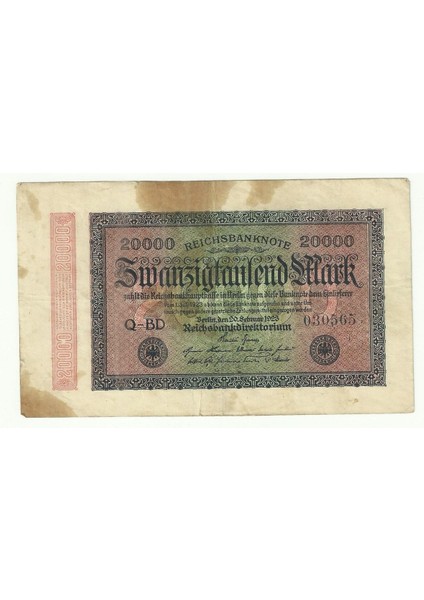 Almanya 1923 Yılı 20 Bin Mark Çt