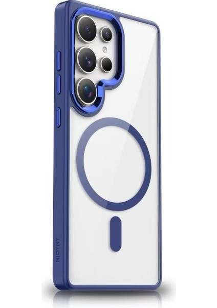 Galaxy S25 Ultra Uyumlu Kılıf Magsafe Şarj Özellikli Zore Krom Magsafe Silikon Kapak-Lacivert