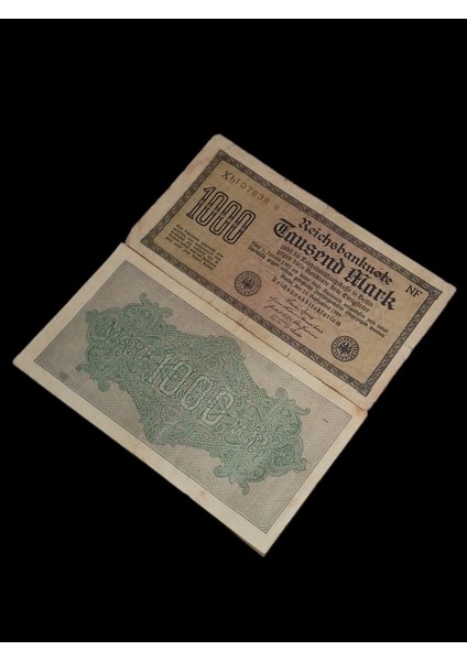 Almanya 1000 Mark 1922 Kullanılmış Haliyle Eski Koleksiyon Kağıt Para.