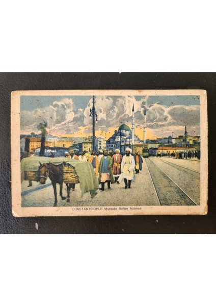 Osmanlı Dönem Osmanlıca Sultan Ahmet Camii. Constantinople Yazılı Kartpostal. 14X9CM Boyut