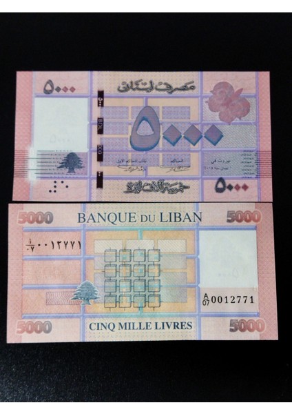 Lübnan 5000 Livre Koleksiyon Yabancı Kağıt Para. Eski Para.