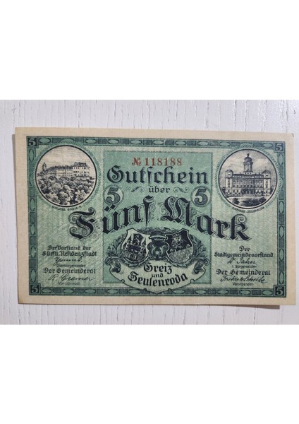 1918 Alman 5 Mark Temiz. Orijinal Dönemine Ait