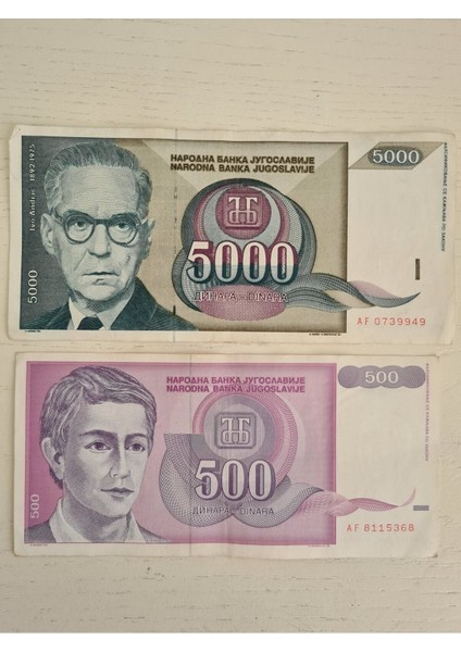2 Adet Yugoslav Dinarı 1992 Yılına Ait Temiz Durumda, Yugoslav Koleksiyonluk Banknot Nümizmatik