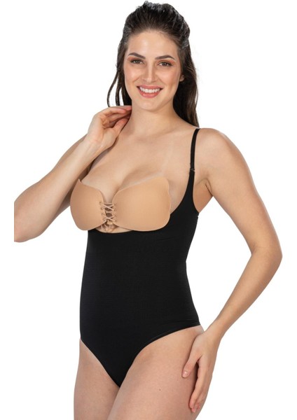 Siyah Emay 2076 Göğüsü Açık String Body Korse
