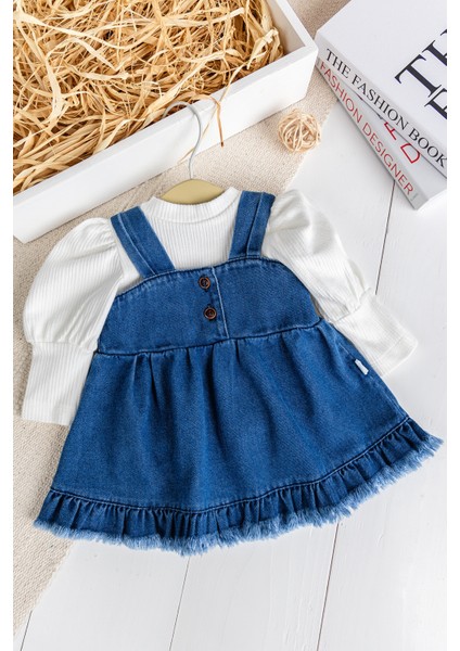 Püsküllü Jean Jile Elbise Kot Salopet Buluz Set