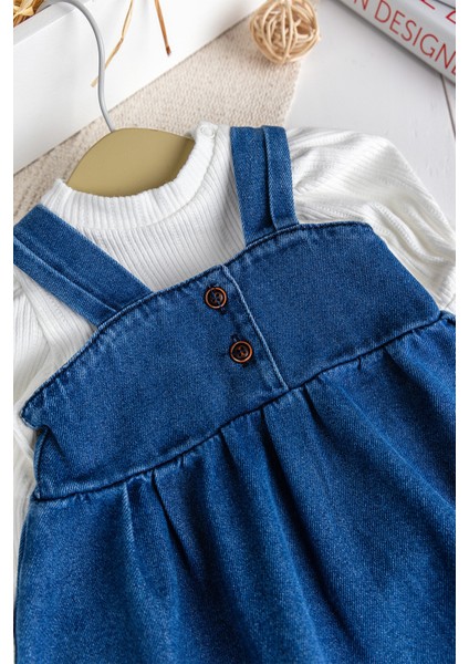 Püsküllü Jean Jile Elbise Kot Salopet Buluz Set