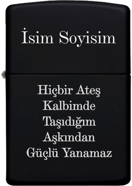 Kişiye Özel Isimli Benzinli Siyah Metal Çakmak