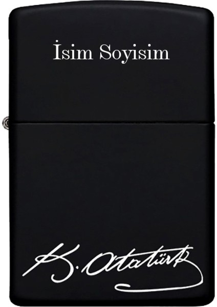 Atatürk Imzalı Kişiye Özel Isimli Benzinli Siyah Metal Çakmak fiyatları