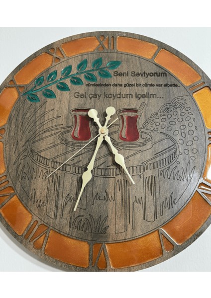 Ahşap Desen Duvar Saati - Gel Çay Koydum - Epoksi Reçine Kaplamalı - 40 cm fiyatları